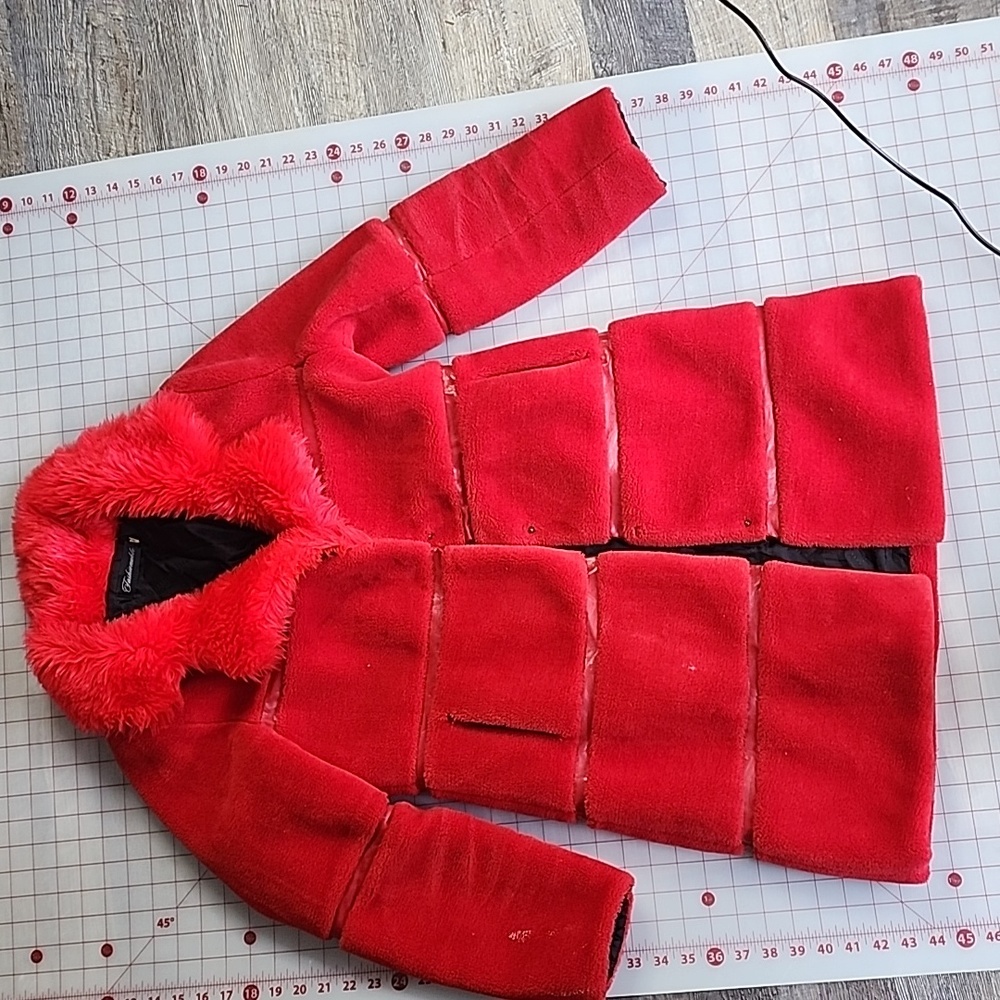 Red Fashionable Plush Faux Fur neck Winter Coat cold weather Beautiful red